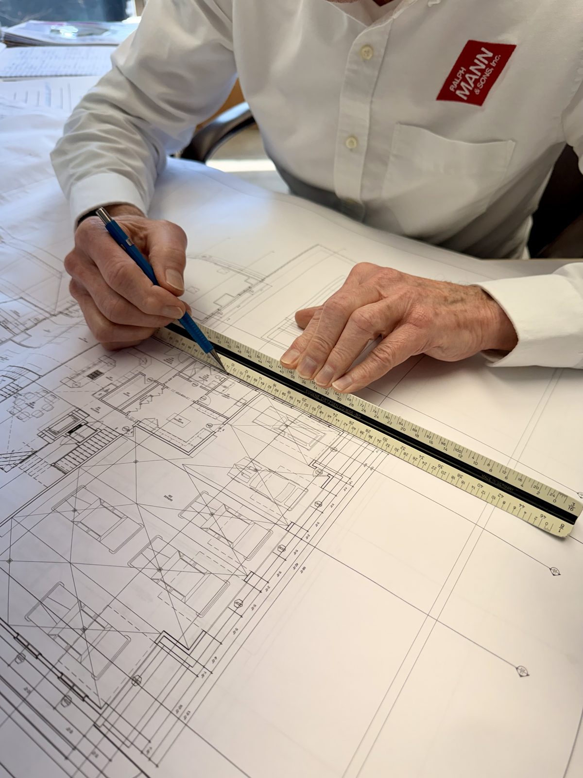 Detailed HVAC blueprint engineering work with architectural scale at Ralph Mann and Sons